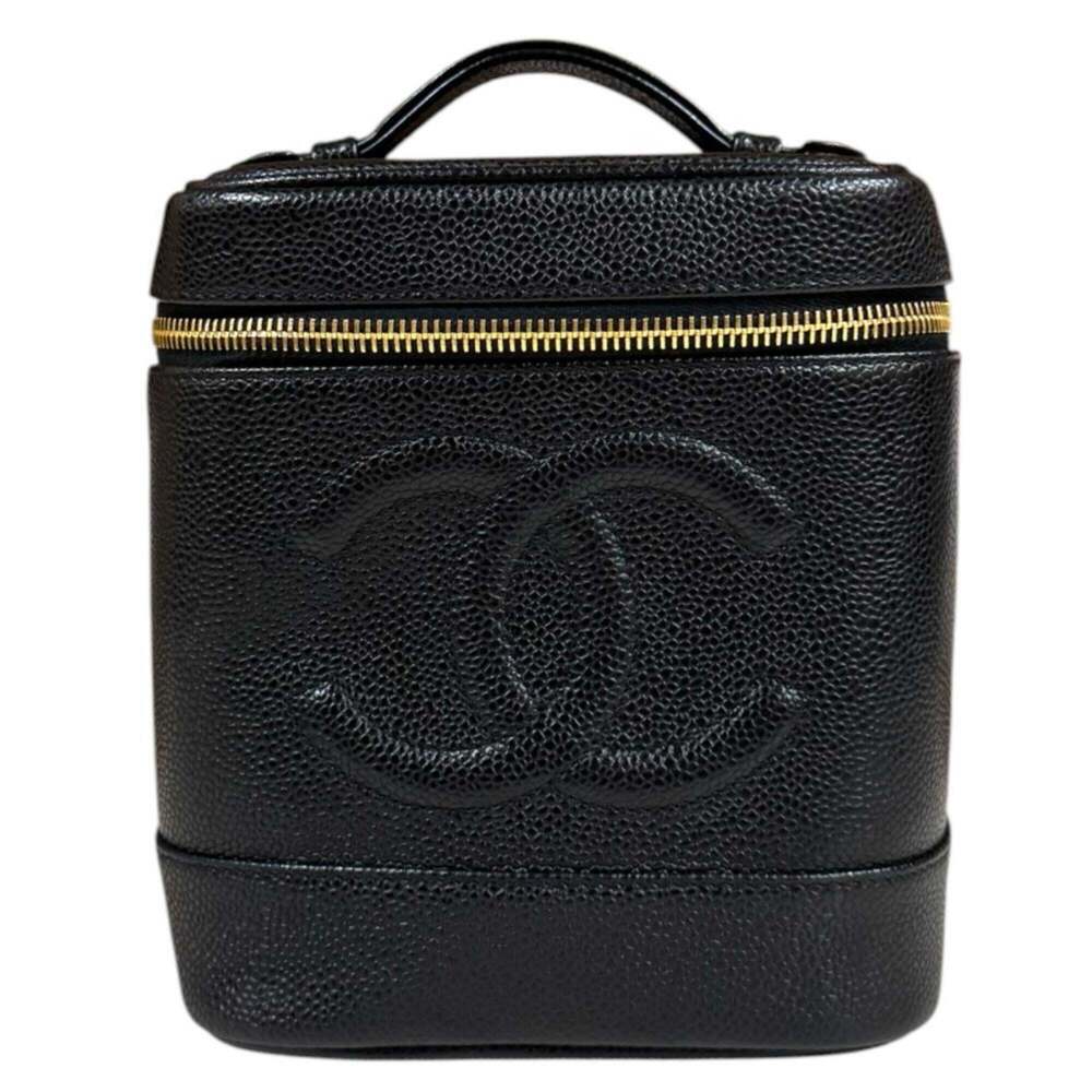 CHANEL Black Caviar Leather Logo Bag